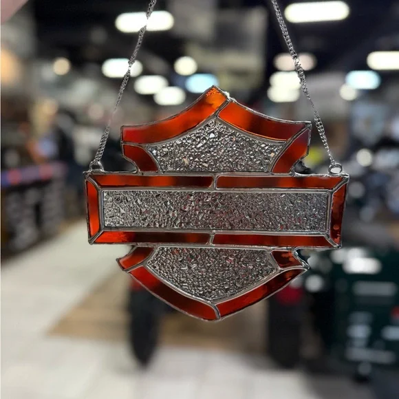 Harley-Davidson Orange and Silver Stained Glass Emblem